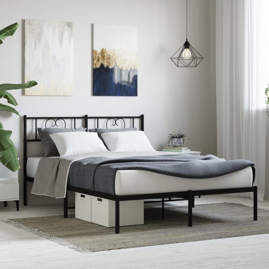 VidaXL Bedframe Metaal Zwart 140x190 cm Klassieke Bed Frame Metalen Bedframe Staal Bedframe Boxspring Bed Dubbele Bed Groot Bed Met Hoofdbord Bed Frame Zwart - Foto 2