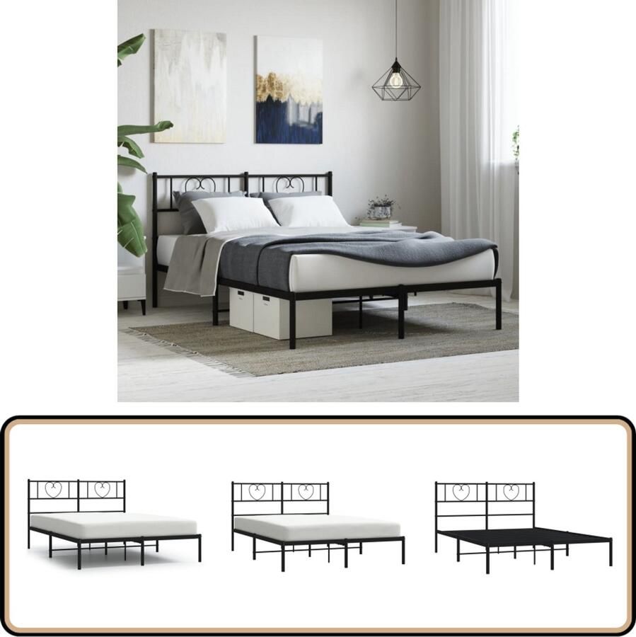 VidaXL Bedframe Metaal Zwart 140x190 cm Klassieke Bed Frame Metalen Bedframe Staal Bedframe Boxspring Bed Dubbele Bed Groot Bed Met Hoofdbord Bed Frame Zwart