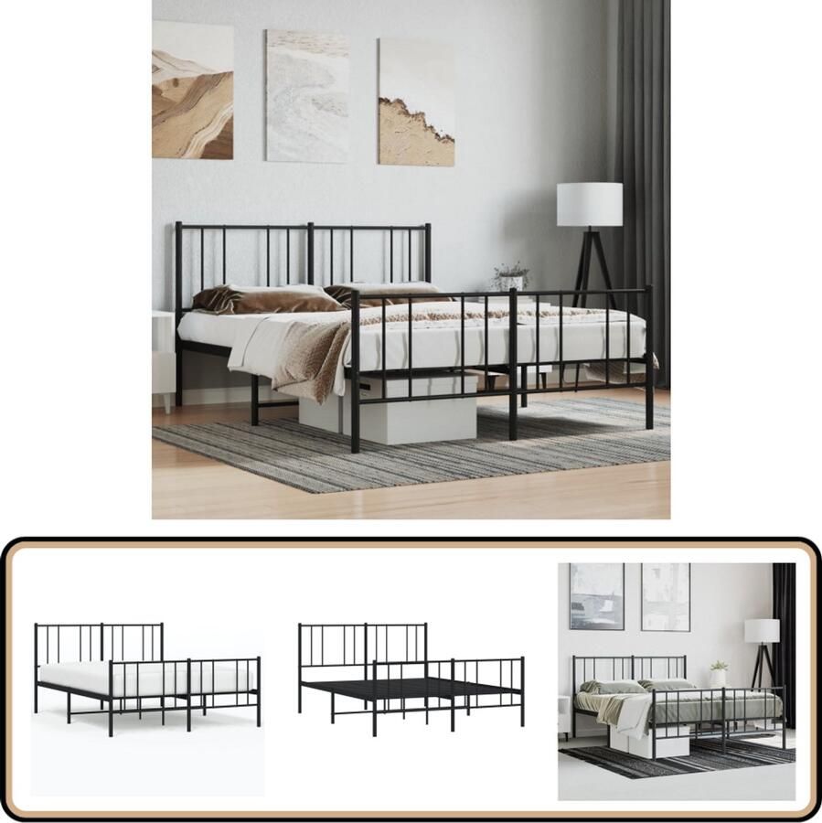 VidaXL Bedframe Metaal Zwart 140x190 cm Klassieke Bed Frame Metalen Bedframe Zwarte Bedframe Tweepersoons Bed Boxspring Bed