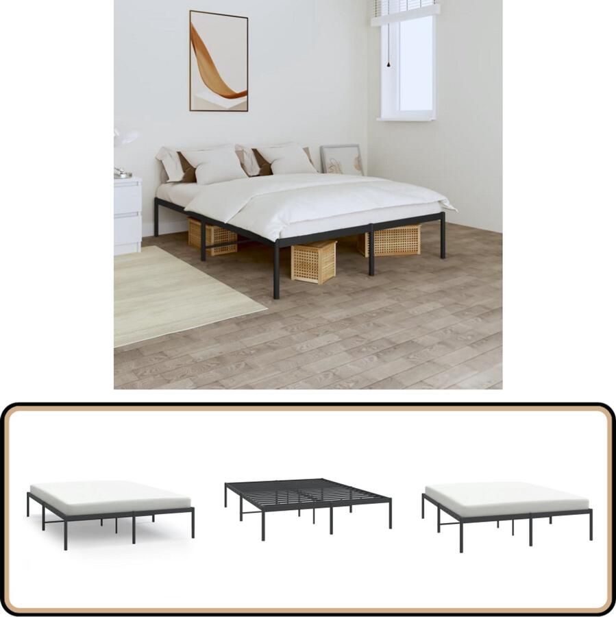 VidaXL Bedframe Metaal Zwart 140x190 cm Metalen Bed Frame Klassiek Bed Zwarte Bedpost Staal Bedframe Boxspring Bed Tweepersoons Bed King Size Bed