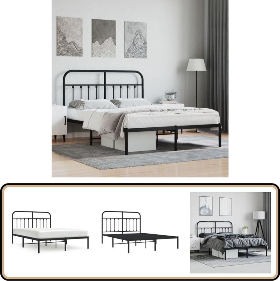VidaXL Bedframe Metaal Zwart 140x190 cm Metalen Bed Frame Klassiek Bed Zwarte Bedpost Tweepersoons Bed Boxspring Bed Slaapcomfort