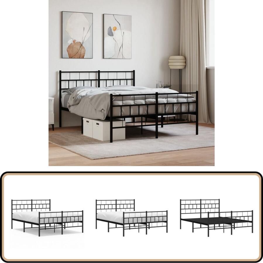 VidaXL Bedframe Metaal Zwart 140x190 cm Robuust Bed Frame Klassiek Bed Metalen Bed Zwarte Bed Boxspring Bed