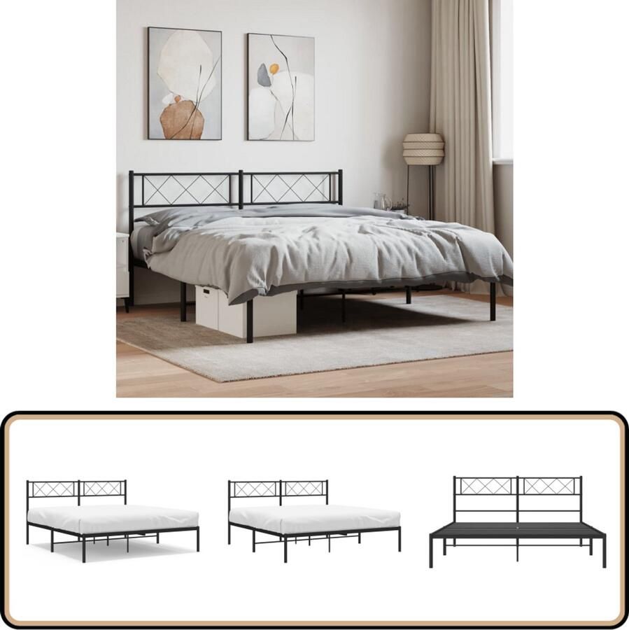 VidaXL Bedframe Metaal Zwart 140x190 cm Robuust Bed Frame Klassiek Bed Metalen Bed Zwarte Bed Hoofdboard Bed Tweepersoons Bed Slaapcomfort