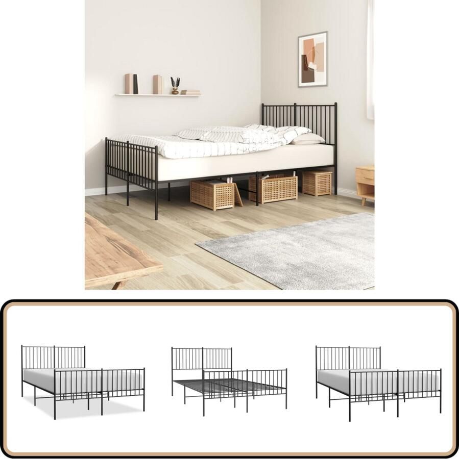 VidaXL Bedframe Metaal Zwart 140x190 cm Robuust Bed Frame Klassiek Bed Metalen Bedframe Zwarte Bedframe Staal Bedframe