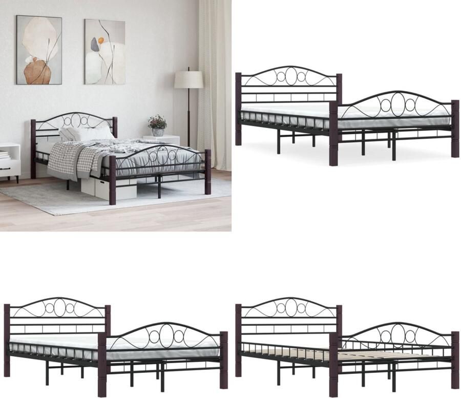 VidaXL Bedframe metaal zwart 140x200 cm Bedframe Bedframes Tweepersoonsbed Tweepersoonsbedden