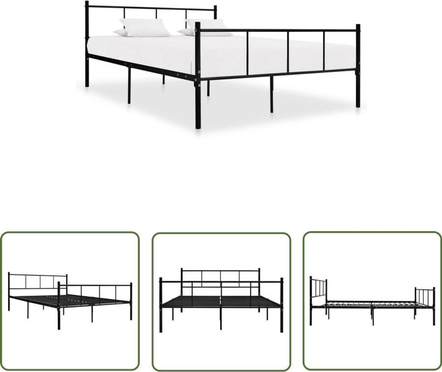 The Living Store Bedframe metaal zwart 140x200 cm Klassieke Bed Frame Houten Bed Frame Tweepersoons Bed Boxspring Bed Metaal Bed Frame - Foto 2