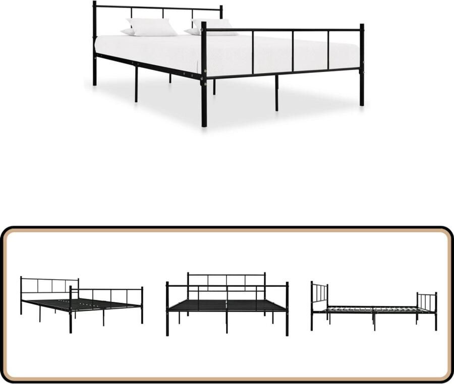 The Living Store Bedframe metaal zwart 140x200 cm Klassieke Bed Frame Houten Bed Frame Tweepersoons Bed Boxspring Bed Metaal Bed Frame
