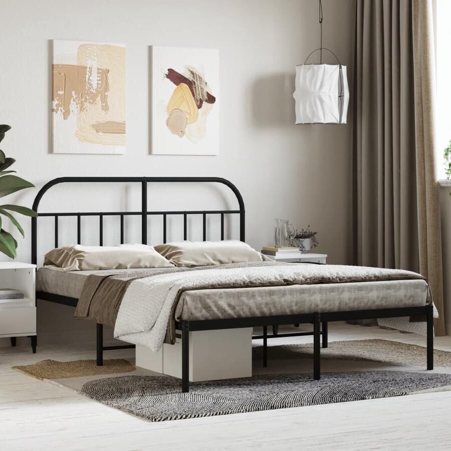 VidaXL Bedframe Metaal Zwart 140x200 cm Klassieke Bed Frame Metalen Bedframe Staal Bedframe Boxspring Bed Tweepersoons Bed Slaapcomfort Modern Bed Minimalistisch Bed Zwart Bedframe - Foto 2
