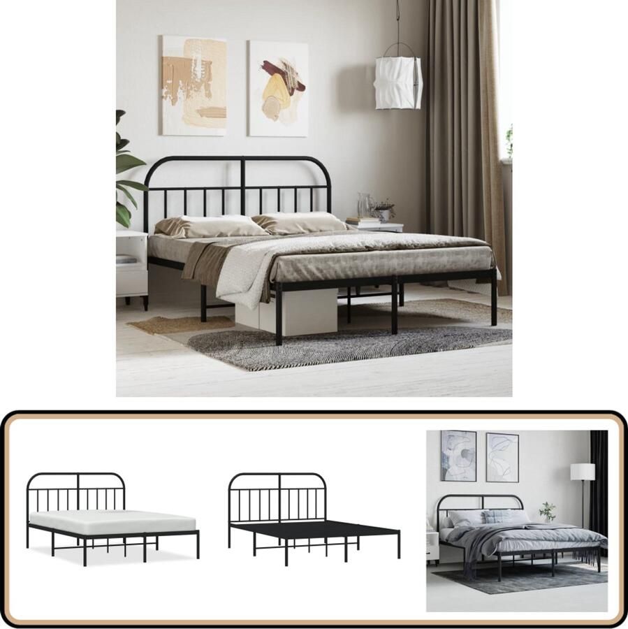 VidaXL Bedframe Metaal Zwart 140x200 cm Klassieke Bed Frame Metalen Bedframe Staal Bedframe Boxspring Bed Tweepersoons Bed Slaapcomfort Modern Bed Minimalistisch Bed Zwart Bedframe