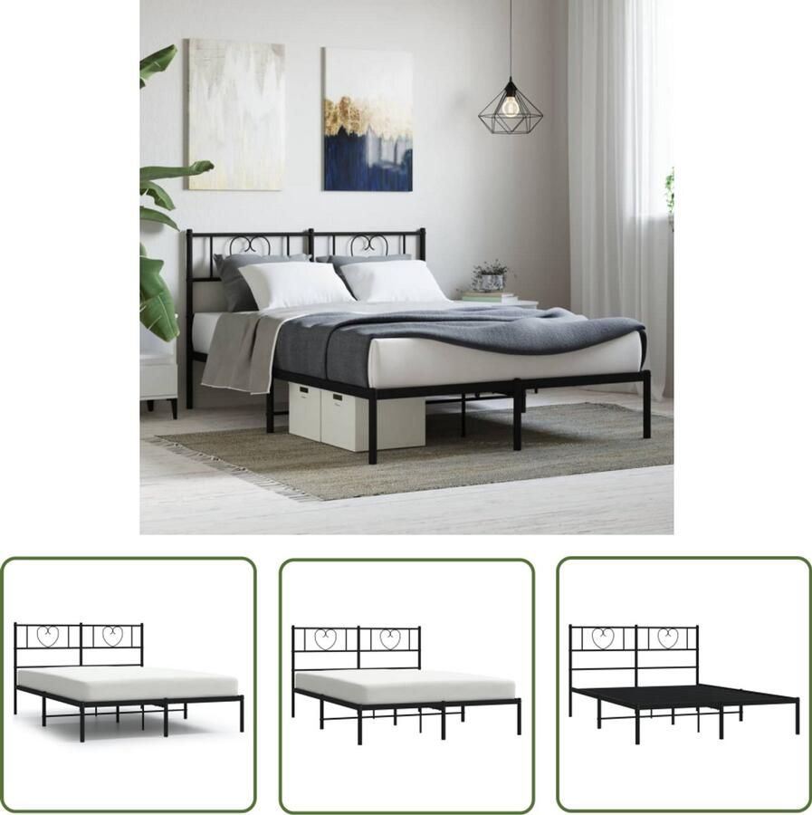 VidaXL Bedframe Metaal Zwart 140x200 cm Klassieke Bed Frame Metalen Bedframe Tweepersoons Bed Zwarte Bed Frame Bed Frame Met Hoofdbord Boxspring Bed
