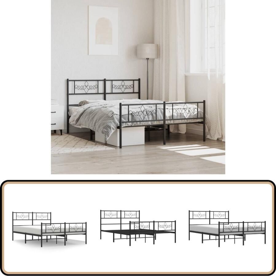 VidaXL Bedframe Metaal Zwart 140x200 cm Klassieke Bed Frame Tweepersoons Bed Metalen Bedframe Zwarte Bed Frame Staal Bedframe Boxspring Frame