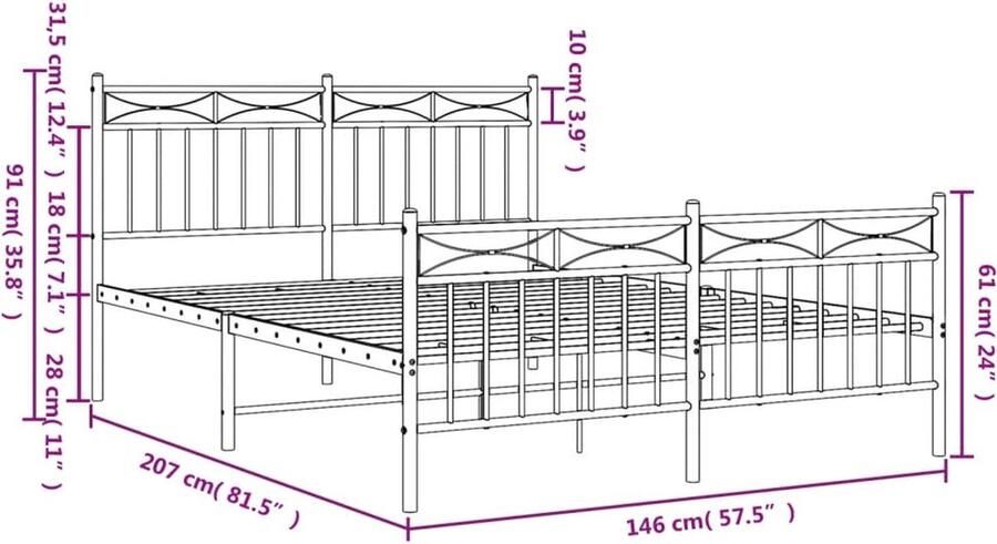VidaXL Bedframe Metaal Zwart 140x200 cm Metalen Bed Frame Klassiek Bed Zwart Bed Boxspring Frame Staal Bed Tweepersoons Bed King Size Bed