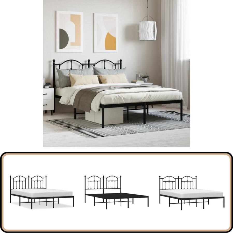 VidaXL Bedframe Metaal Zwart 140x200 cm Metalen Bed Frame Klassieke Bedpost Boxspring Bed Tweepersoons Bed Zwart Bed Staal Bed Frame Bed Frame 140x200