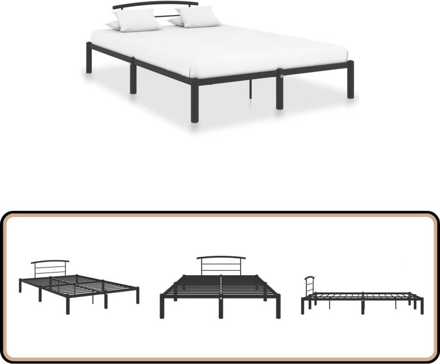 VidaXL Bedframe Metaal Zwart 140x200 cm Metalen Bed Frame Tweepersoons Bed Zwarte Bedbank Boxspring Frame Hoofdbord
