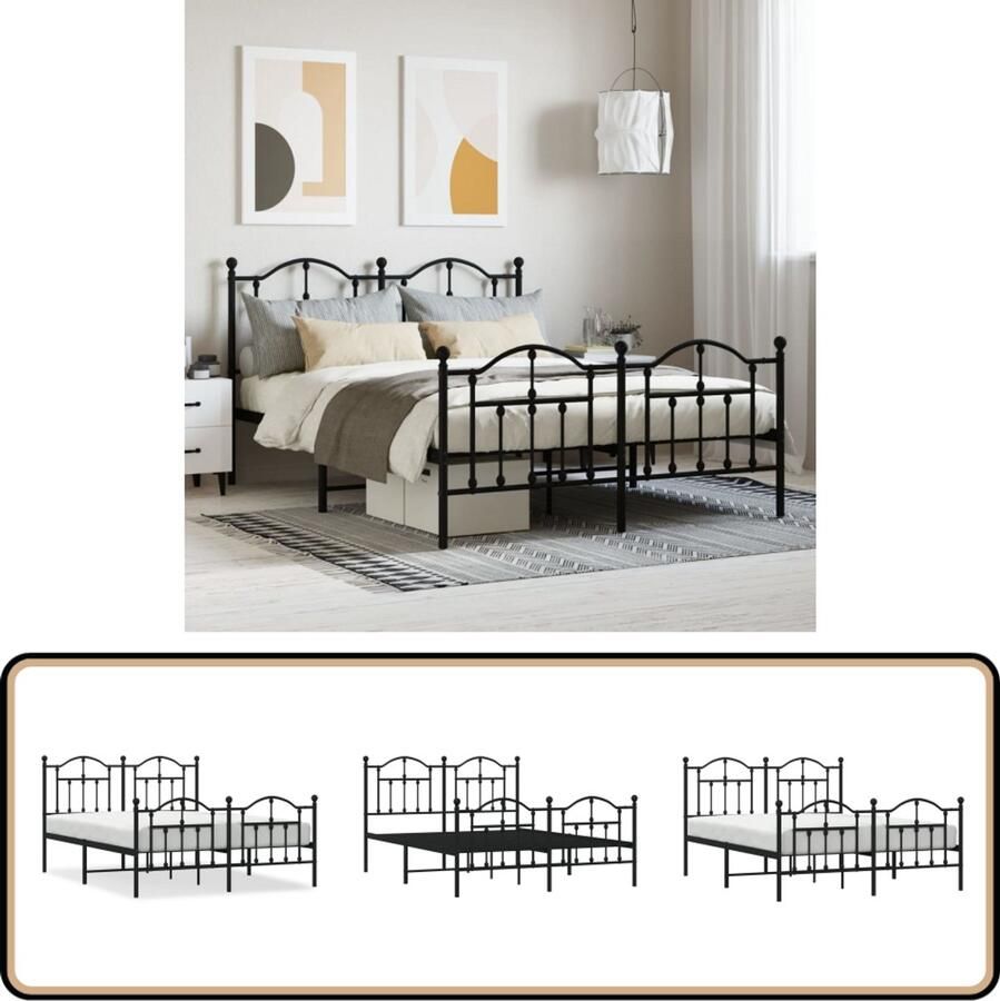 VidaXL Bedframe Metaal Zwart 140x200 cm Robuust Bed Frame Klassiek Bed Metalen Bedframe Zwarte Bed Tweepersoons Bed Boxspring Bed