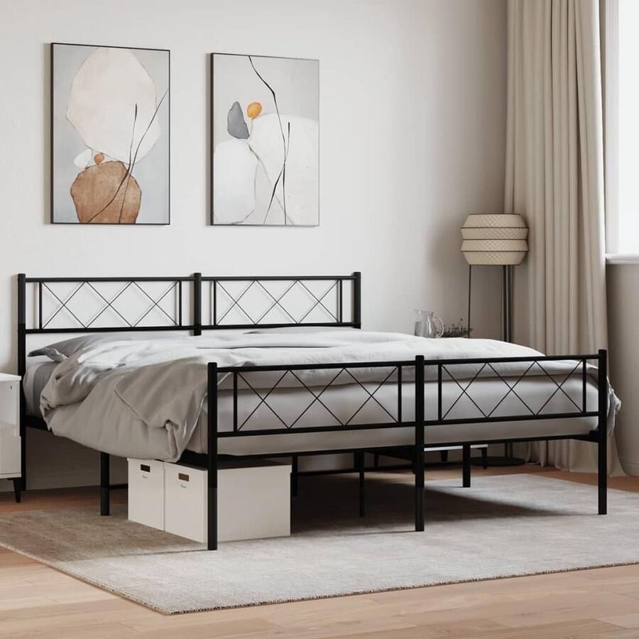 VidaXL Bedframe Metalen Bed 120x200 cm Zwart Metalen Bedframe Klassiek Bed Zwarte Kleur Staal Bedframe Boxspring Bed Tweepersoons Bed Slaapcomfort Modern Bed Minimalistisch Bed Ruim Bed - Foto 2