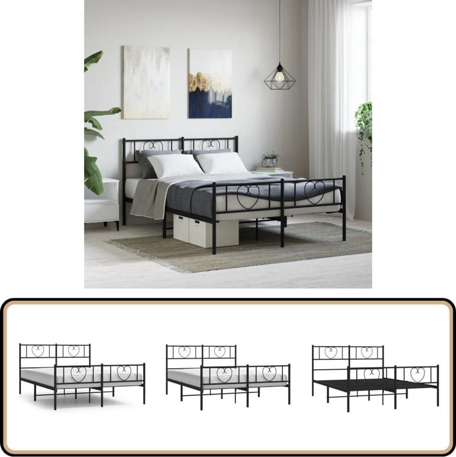 VidaXL Bedframe Metaal Zwart 140x200 cm Robuust Bedframe Metalen Bedframe Classic Bedframe Zwart Bedframe King Size Bedframe Boxspring Bedframe Bedstede Tweepersoonsbed