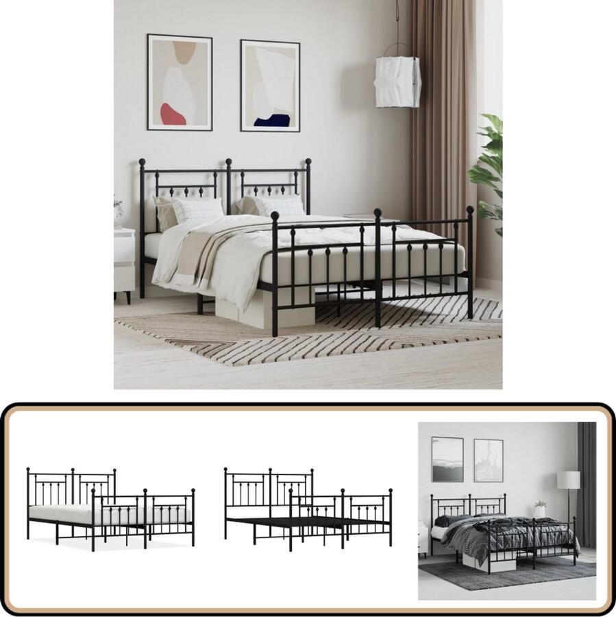 VidaXL Bedframe Metaal Zwart 140x200 cm Staal Bed Frame Tweepersoons Bed Zwarte Bedbank Boxspring Bed Modern Bed Minimalistisch Bed Budget Bed Slaapcomfort