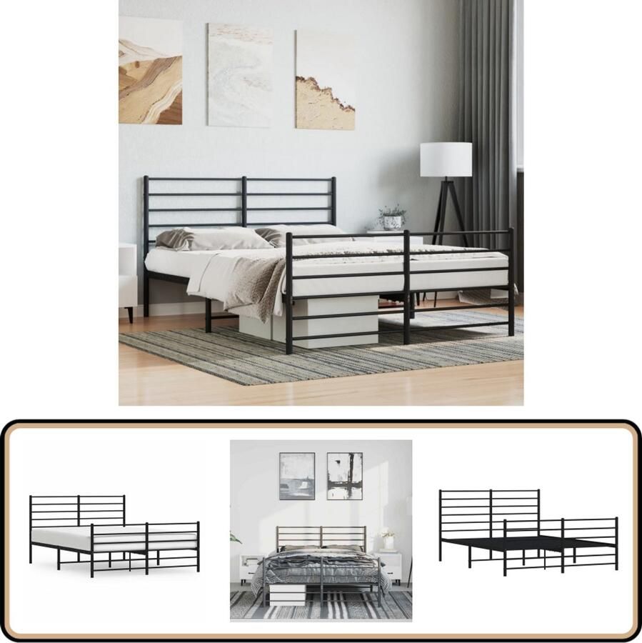 VidaXL Bedframe Metaal Zwart 150x200 cm Klassieke Bed Frame Metalen Bedframe Tweepersoons Bed Zwarte Bed Staal Bedframe Boxspring Bed Slaapcomfort