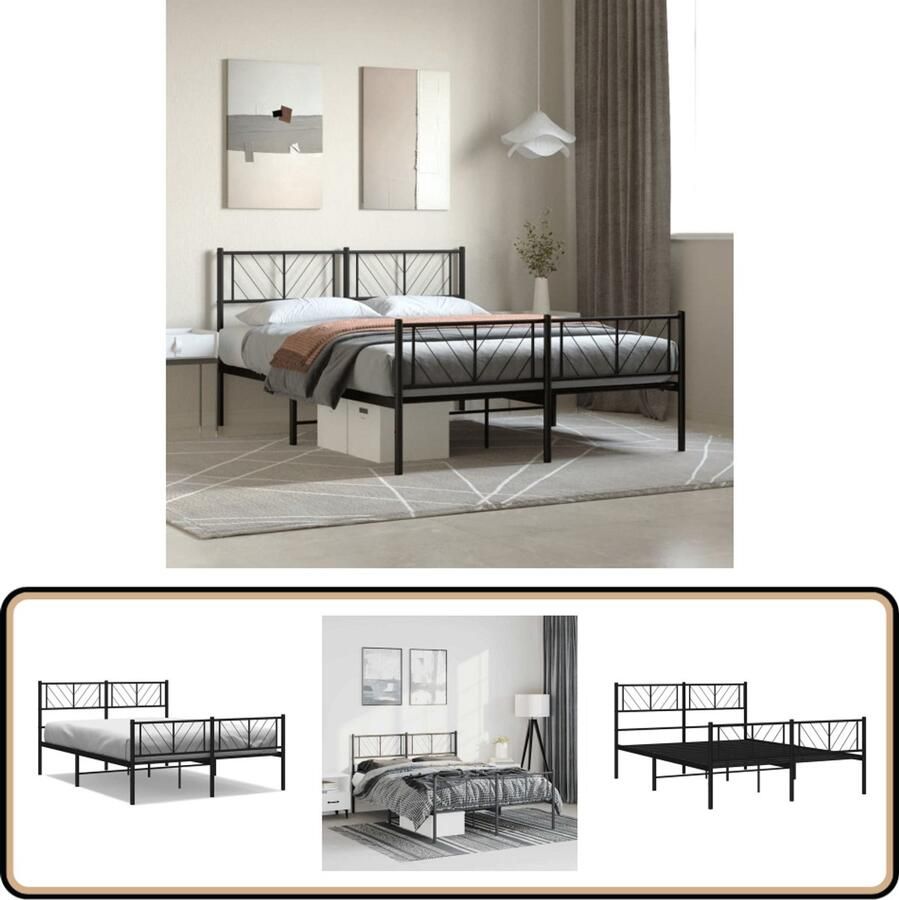 VidaXL Bedframe Metaal Zwart 150x200 cm Metalen Bed Frame Klassiek Bed Tweepersoons Bed Zwarte Bed Staal Bed Boxspring Bed Slaapcomfort