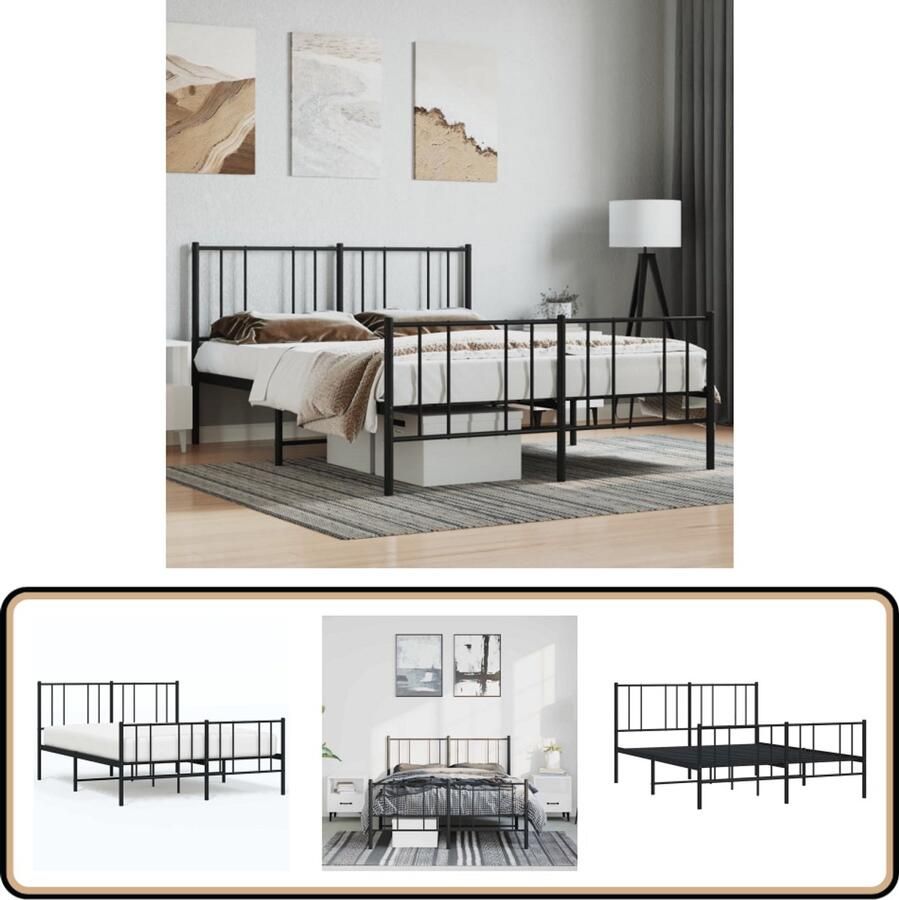 VidaXL Bedframe Metaal Zwart 150x200 cm Metalen Bed Frame Tweepersoons Bed Boxspring Bed Zwarte Bed Slaapcomfort