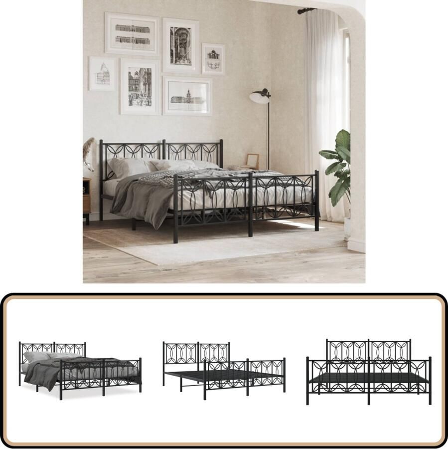 VidaXL Bedframe Metaal Zwart 150x200 cm Metalen Bedframe Staal Bedframe Klassiek Bed Zwart Bed Boxspring Bed