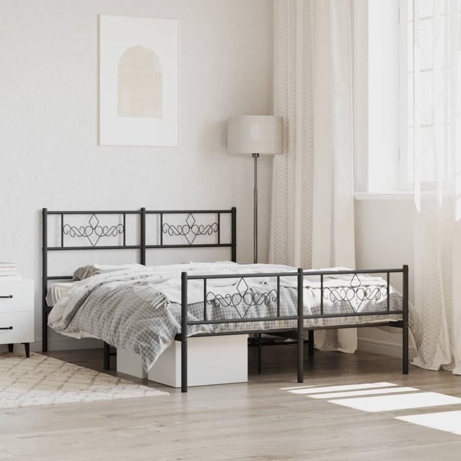 VidaXL Bedframe Metaal Zwart 140x200 cm Klassieke Bed Frame Tweepersoons Bed Metalen Bedframe Zwarte Bed Frame Staal Bedframe Boxspring Frame - Foto 2