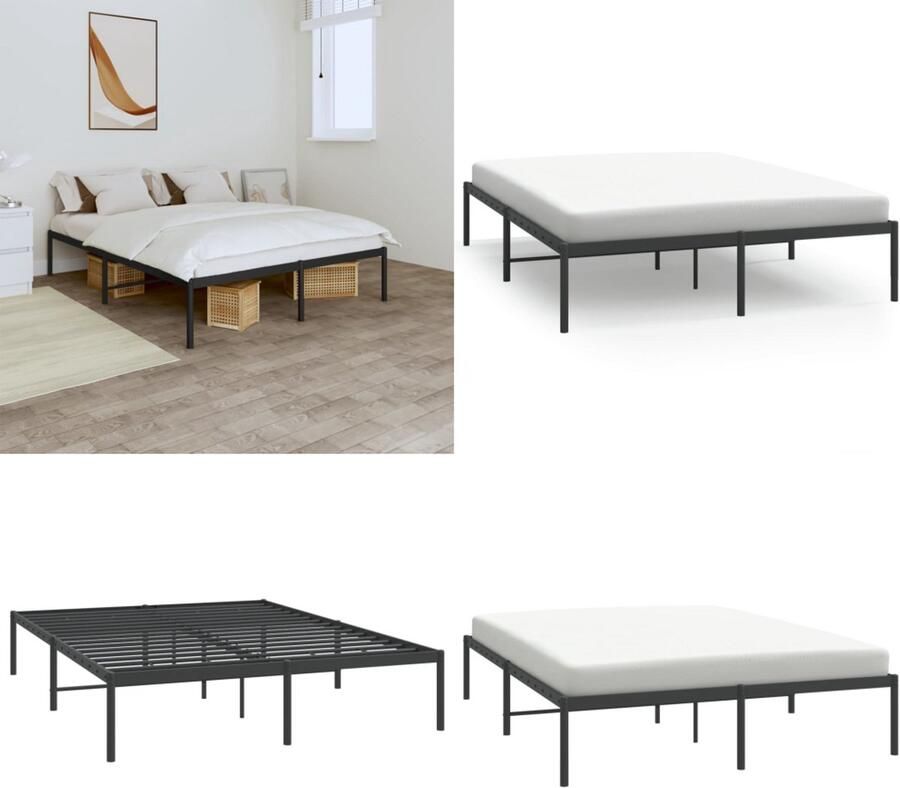 VidaXL Bedframe metaal zwart 160x200 cm Bedframe Bedframes Tweepersoonsbed Bed