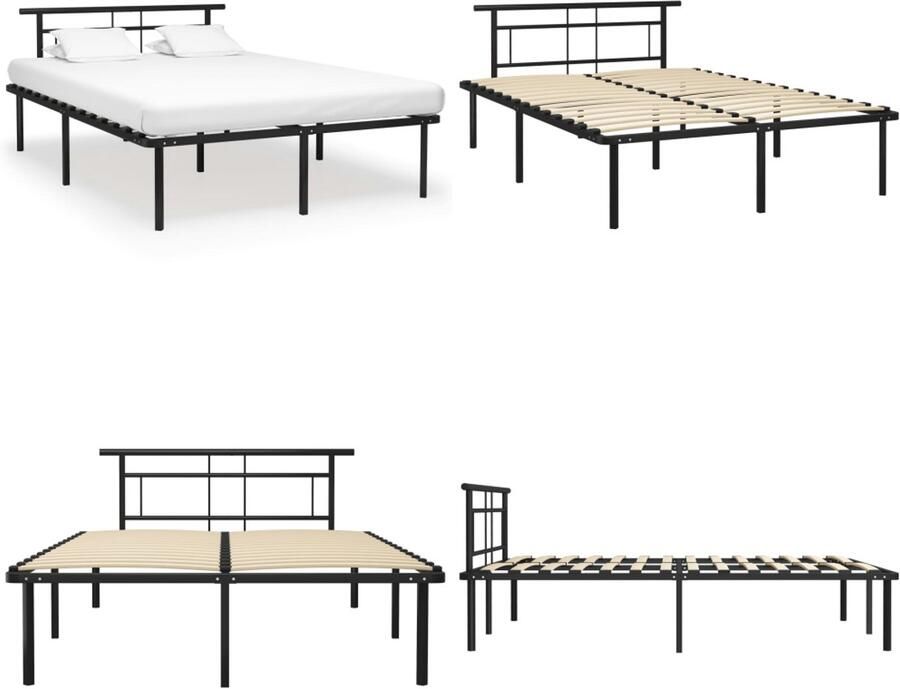 VidaXL Bedframe metaal zwart 160x200 cm Bedframe Bedframes Tweepersoonsbed Tweepersoonsbedden