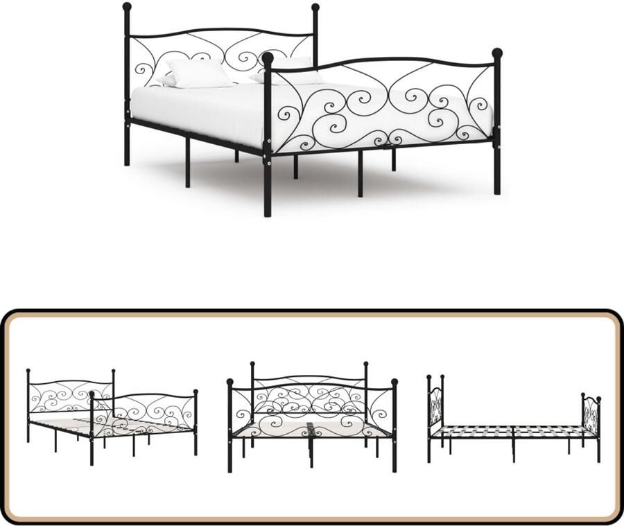 VidaXL Bedframe Metaal Zwart 160x200 cm Metalen Bed Frame Tweepersoons Bed Zwarte Bed Voor Volwassenen Modern Bed