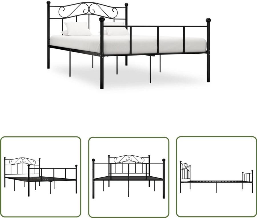 VidaXL Bedframe Metaal Zwart 160x200 cm Metalen Bed Frame Tweepersoonsbed Zwarte Bedframe Design Bed Slaapkamer Meubilair Boxspring Frame Hoofdbord Stapelbare Bed Frames Modern Bed Frame