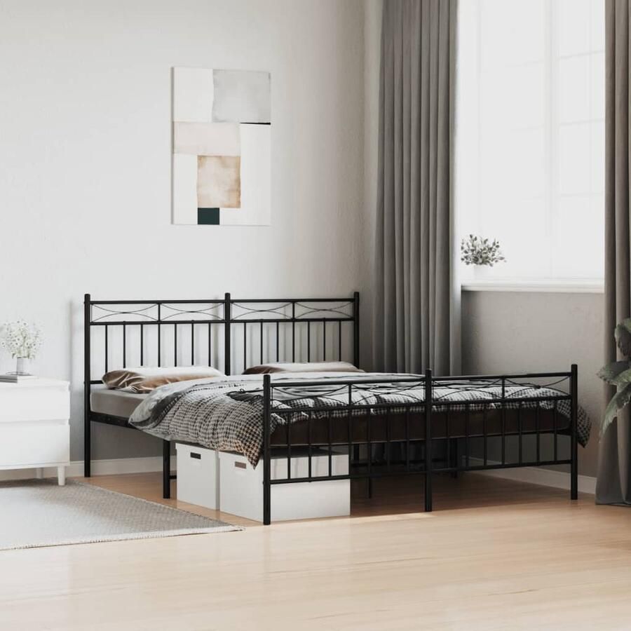 VidaXL Bedframe metaal zwart 160x200 cm Modern design Metalen Bedframe Klassiek Bed Zwart Bed Staal Bedframe Boxspring Bed Tweepersoons Bed King Size Bed - Foto 2