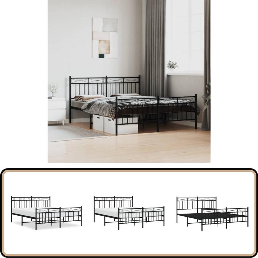 VidaXL Bedframe metaal zwart 160x200 cm Modern design Metalen Bedframe Klassiek Bed Zwart Bed Staal Bedframe Boxspring Bed Tweepersoons Bed King Size Bed