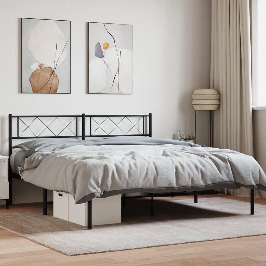 VidaXL Bedframe Metaal Zwart 160x200 cm Robuust Bed Frame Klassiek Bed Metalen Bed Tweepersoons Bed Zwarte Bed Hoofdbord Bed Slaapkamers Meubels - Foto 2