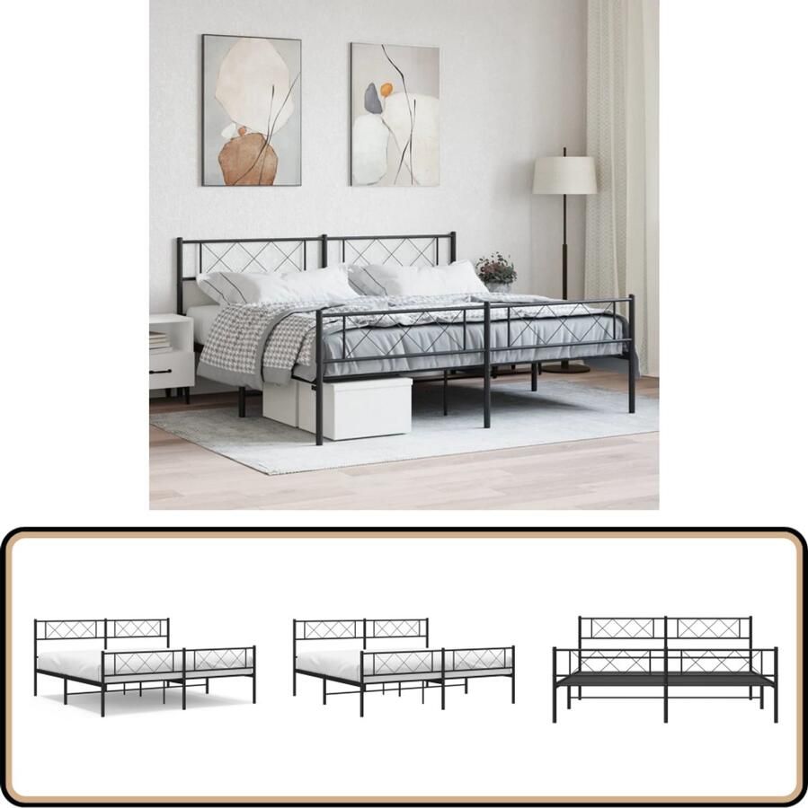 VidaXL Bedframe Metaal Zwart 180x200 cm Klassieke Bed Frame Metalen Bedframe Zwarte Bedframe Staal Bedframe Tweepersoons Bed