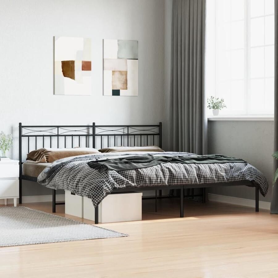 VidaXL Bedframe Metaal Zwart 180x200 cm Metalen Bed Frame Boxspring Bed Tweepersoons Bed Zwarte Bedbank King Size Bed Staal Bedframe Minimalistisch Bed Moderne Slaapkamer - Foto 2