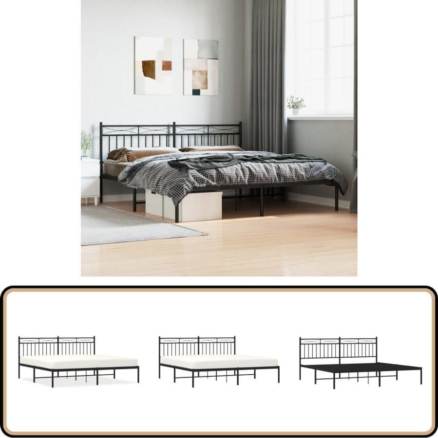 VidaXL Bedframe Metaal Zwart 180x200 cm Metalen Bed Frame Boxspring Bed Tweepersoons Bed Zwarte Bedbank King Size Bed Staal Bedframe Minimalistisch Bed Moderne Slaapkamer