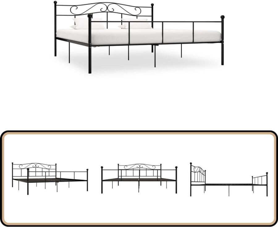 VidaXL Bedframe Metaal Zwart 180x200 cm Metalen Bed Frame Tweepersoons Bed Zwarte Bed Design Bed Slaapkamer Meubels
