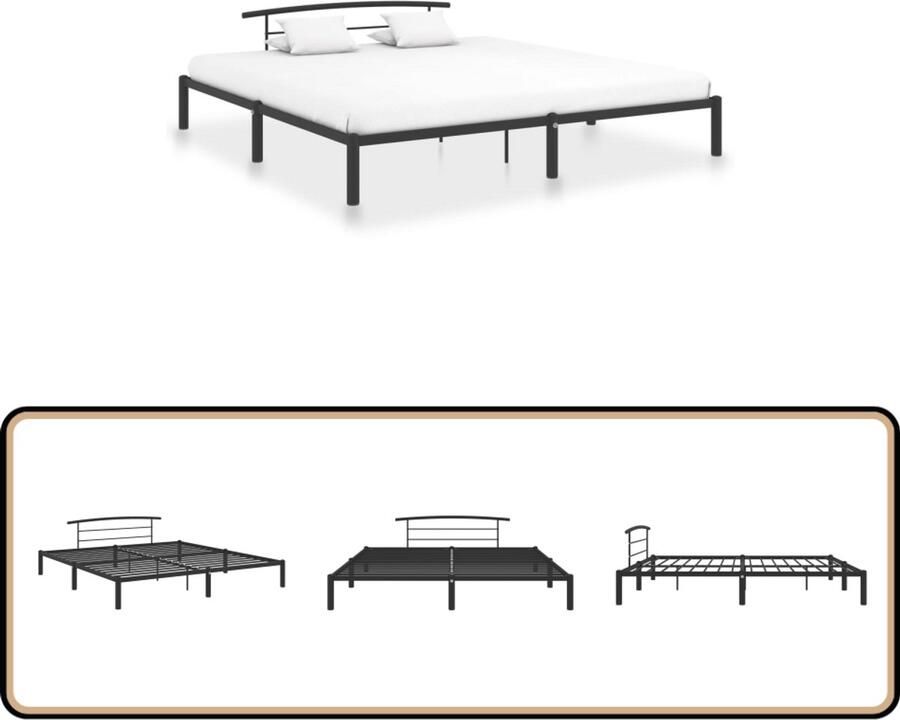 VidaXL Bedframe Metaal Zwart 180x200 cm Metalen Bed Frame Tweepersoonsbed Zwarte Bedpost Slaapkamer Meubels Boxspring Frame Hoofdbord Bedbodems