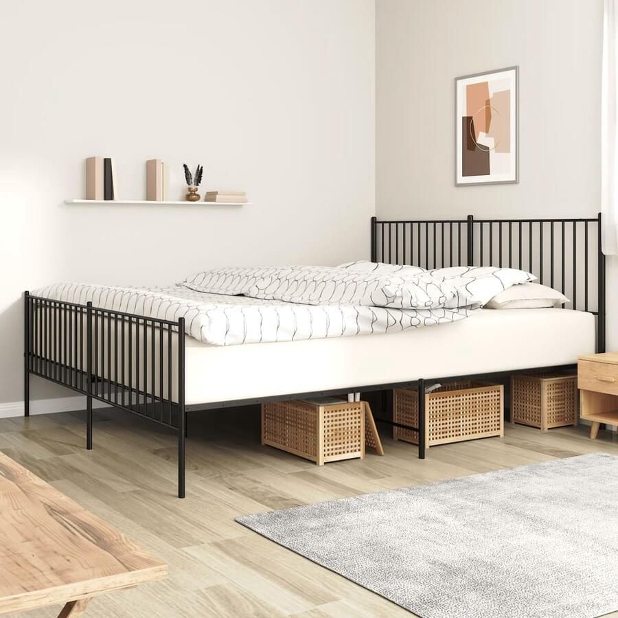 VidaXL Bedframe Metaal Zwart 180x200 cm Zonder Matras Klassieke Bedframe Houten Bed Frame Staal Bedframe Tweepersoons Bed Boxspring Bed King Size Bed Met Opbergruimte Zwarte Bedframe - Foto 2
