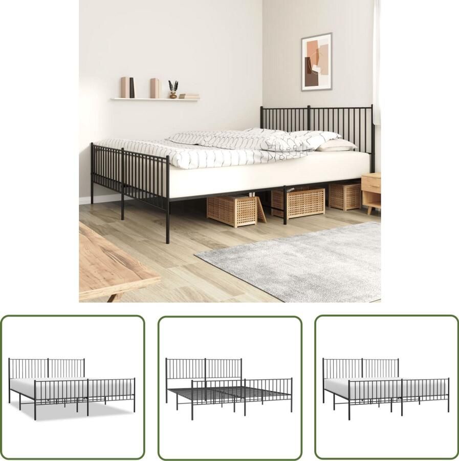 VidaXL Bedframe Metaal Zwart 180x200 cm Zonder Matras Klassieke Bedframe Houten Bed Frame Staal Bedframe Tweepersoons Bed Boxspring Bed King Size Bed Met Opbergruimte Zwarte Bedframe