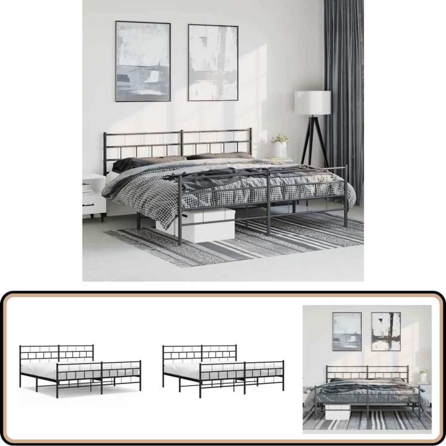 VidaXL Bedframe Metaal Zwart 183x213 cm Metalen Bed Frame Klassiek Bed Tweepersoons Bed Zwarte Bed Staal Bedframe