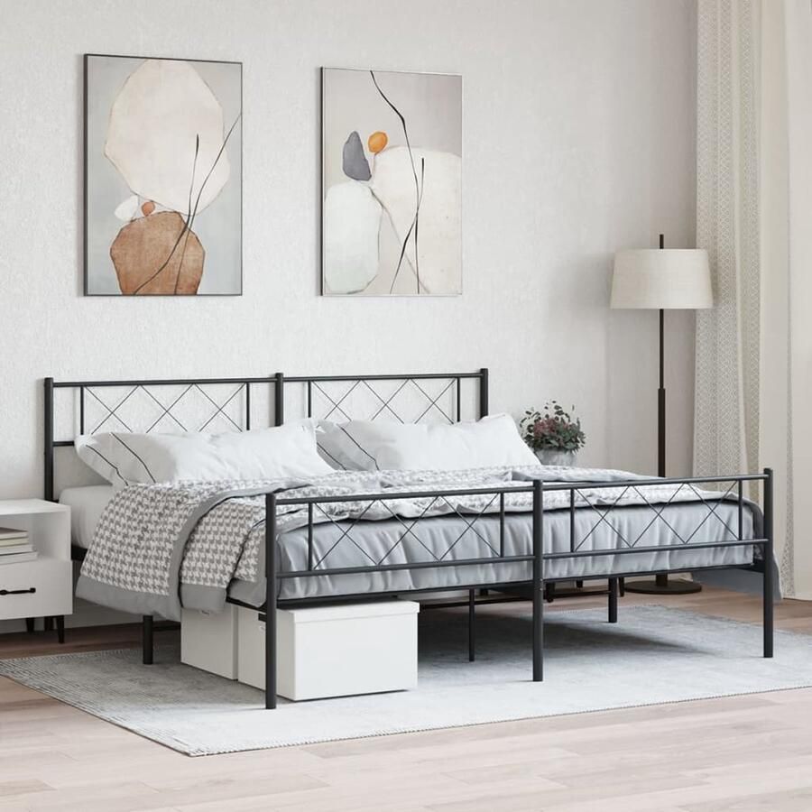 VidaXL Bedframe Metaal Zwart 183x213 cm Metalen Bedframe Kingsize Bed Zwarte Bed Klassiek Bed Boxspring Bed Staal Bedframe Bed Met Opbergruimte - Foto 3