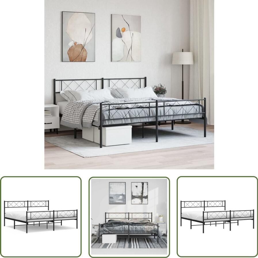 VidaXL Bedframe Metaal Zwart 183x213 cm Metalen Bedframe Kingsize Bed Zwarte Bed Klassiek Bed Boxspring Bed Staal Bedframe Bed Met Opbergruimte - Foto 2