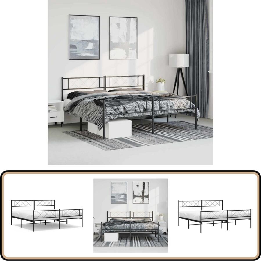 VidaXL Bedframe Metaal Zwart 183x213 cm Metalen Bedframe Kingsize Bed Zwarte Bed Klassiek Bed Boxspring Bed Staal Bedframe Bed Met Opbergruimte