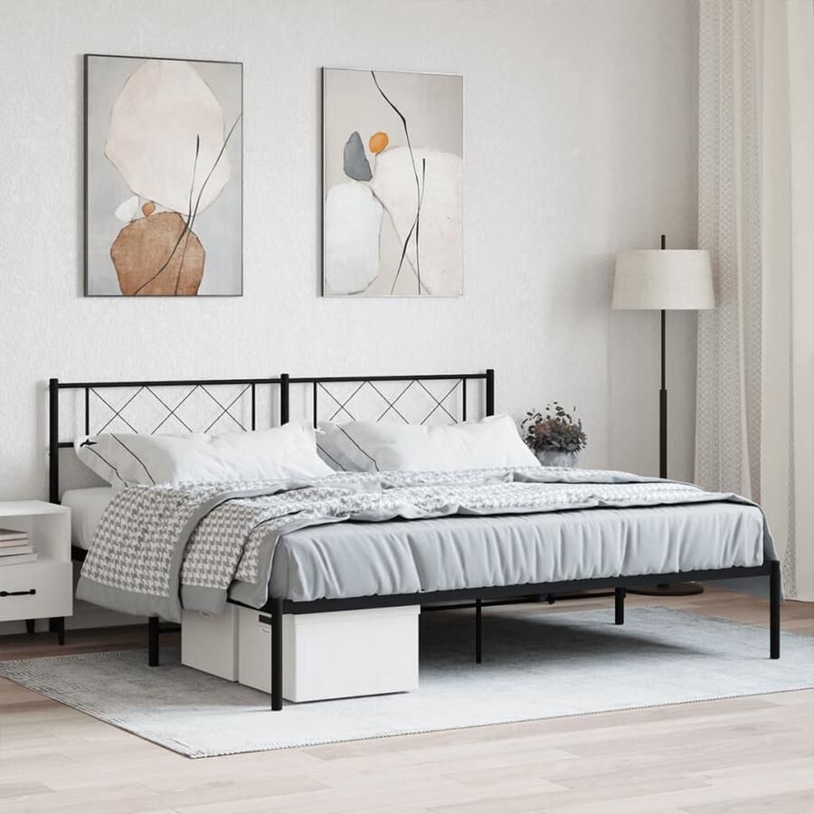 VidaXL Bedframe Metaal Zwart 183x213 cm Robuust Bed Frame Klassiek Bed Metalen Bed Tweepersoons Bed Zwarte Bed Hoofdbord Bed - Foto 3