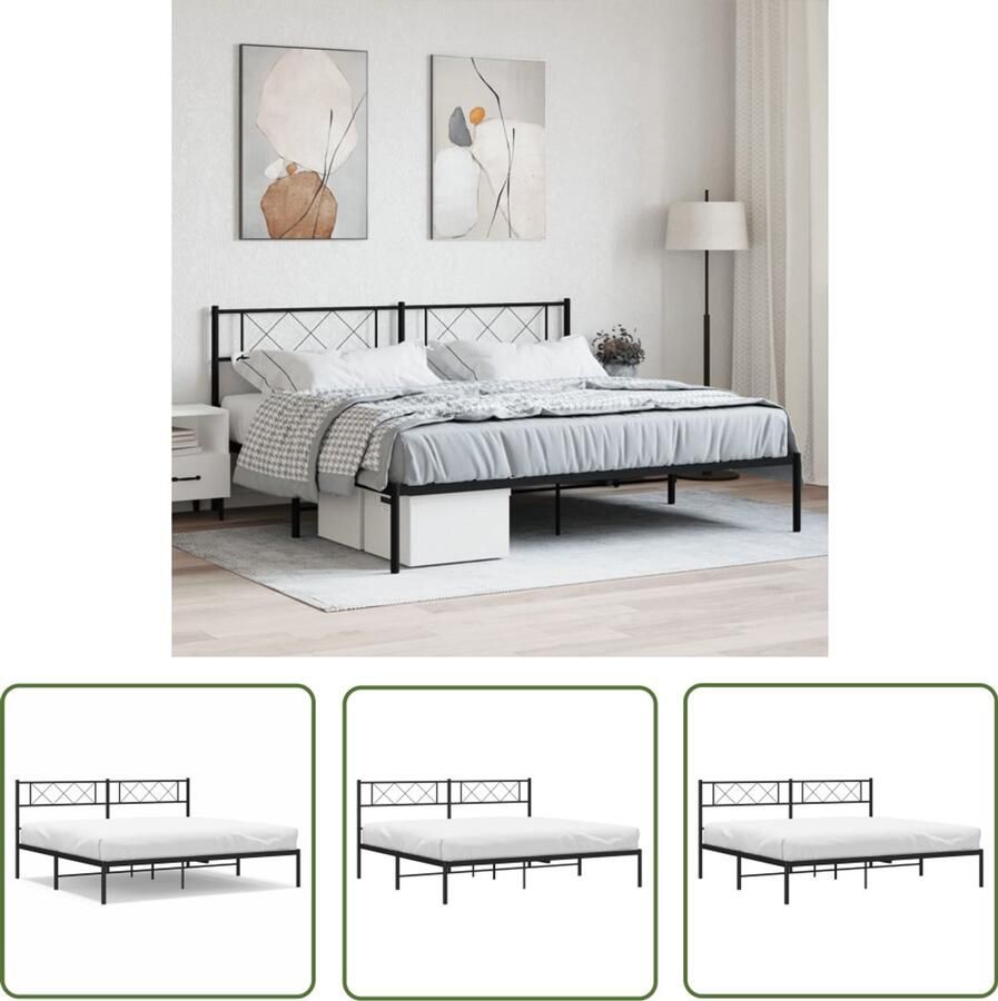 VidaXL Bedframe Metaal Zwart 183x213 cm Robuust Bed Frame Klassiek Bed Metalen Bed Tweepersoons Bed Zwarte Bed Hoofdbord Bed - Foto 2