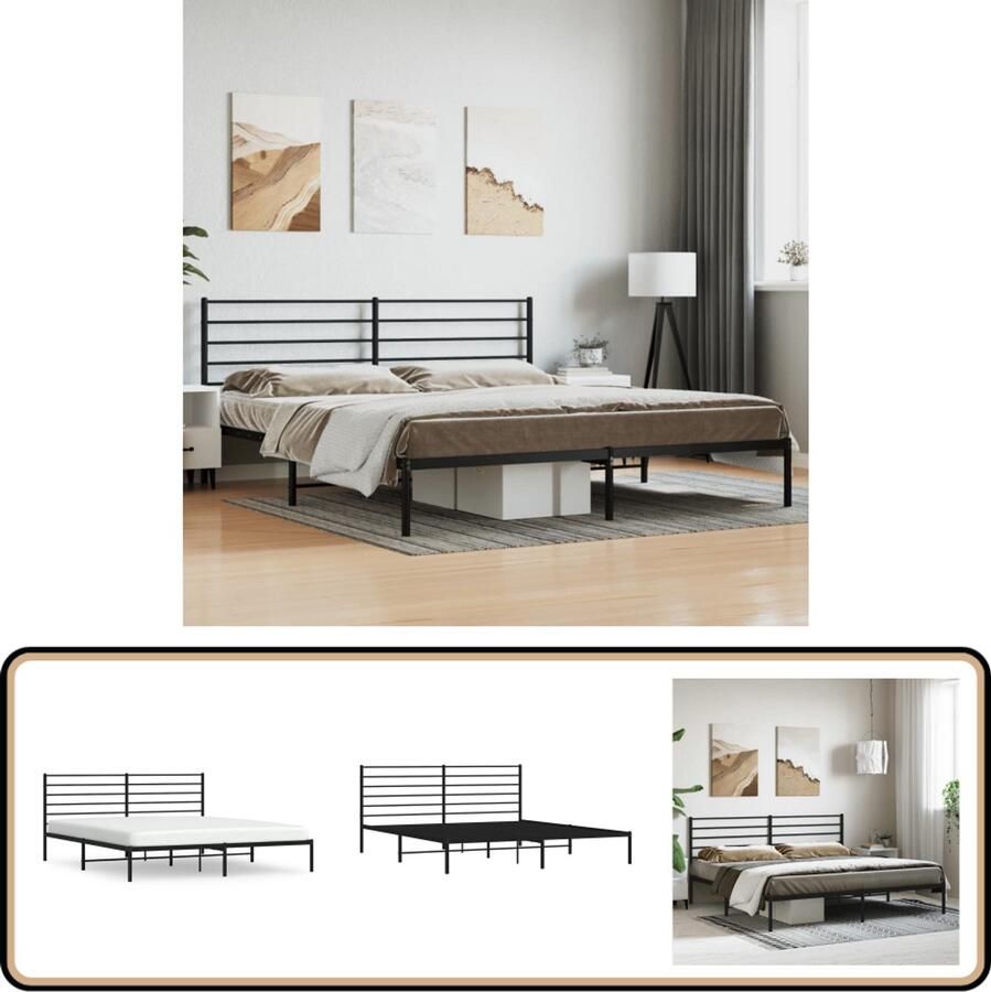 VidaXL Bedframe Metaal Zwart 183x213 cm Robuust Bed Frame Klassiek Bed Metalen Bed Zwarte Bed Tweepersoons Bed Boxspring Bed Slaapcomfort