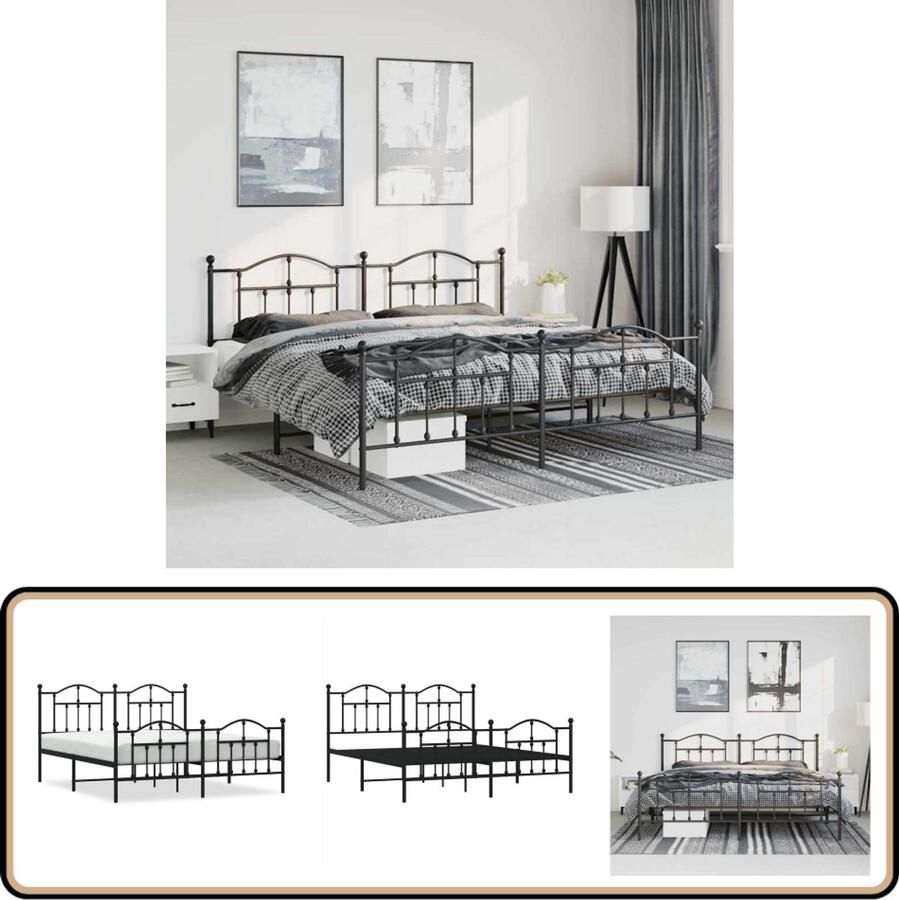 VidaXL Bedframe Metaal Zwart 183x213 cm Robuust Bed Frame Klassiek Bed Zwarte Bedpost Metalen Bedframe Tweepersoons Bed