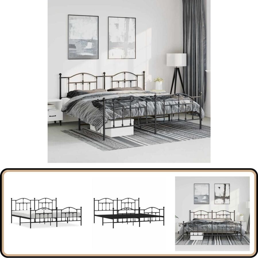 VidaXL Bedframe Metaal Zwart 193x203 cm Klassieke Bed Frame Metalen Bedframe Staal Bedframe Dubbele Bed Tweepersoonsbed Boxspring Bed Met Lade